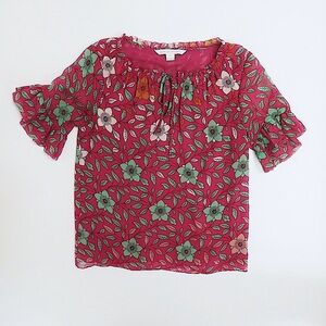 Diane Von Furstenburg Silk Floral Print Short Sleeve Top Size 2